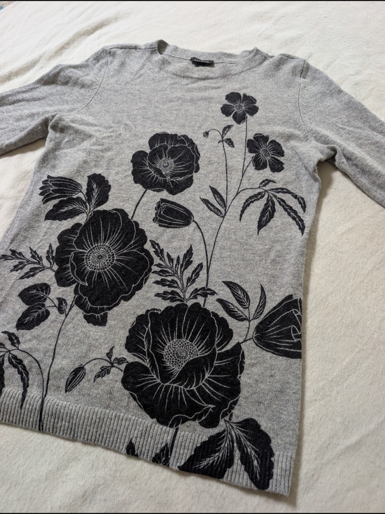 Talbots Sweaters - Talbots 100% Cashmere Gray Floral Sweater with Black Floral Print S